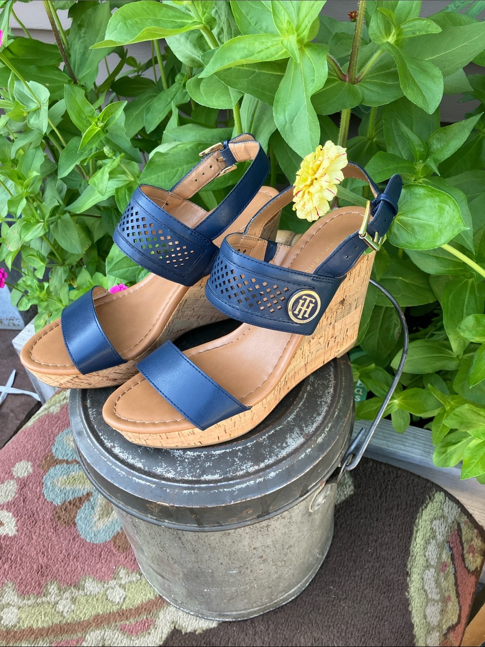 Tommy Hilfiger Navy Cork Wedge Sandals